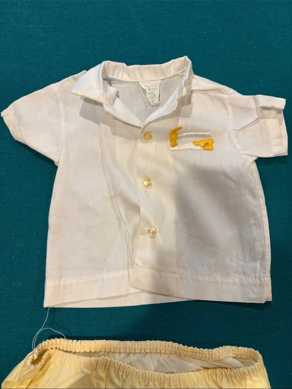 Penney’s Size 0 Vintage 2 Piece Cream and Pale Yellow Baby Shirt Diaper Cover